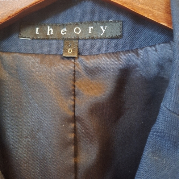 Theory Womens Navy Three Button Belted Blazer Size 0 - Picture 2 of 7